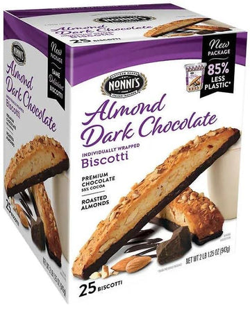 Nonnis Biscotti, Almond Dark Chocolate, 25-Count