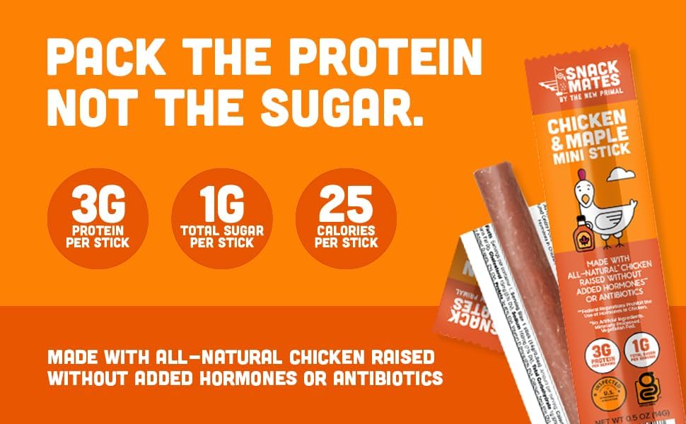 (Pack Of 2) Chicken & Maple Mini Sticks By The New Primal, Gluten Free Healthy Snacks For Kids, Low Sugar High Protein Back To S