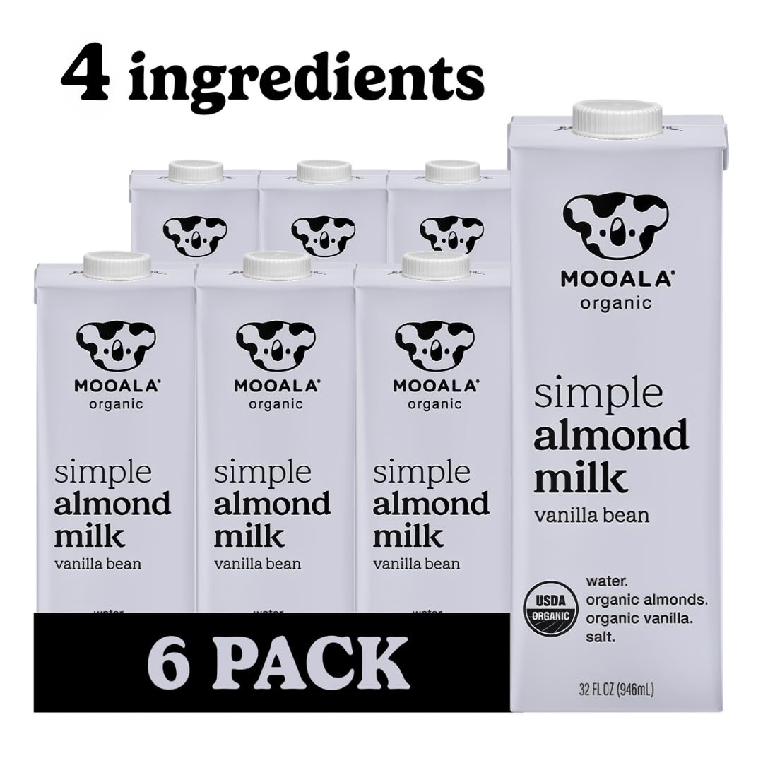 Mooala Organic Simple Almond Milk Vanilla, 32oz - 4 Ingredient, Shelf Stable, No Gums, No Oils, No Fillers, Unsweetened, Non-GMO