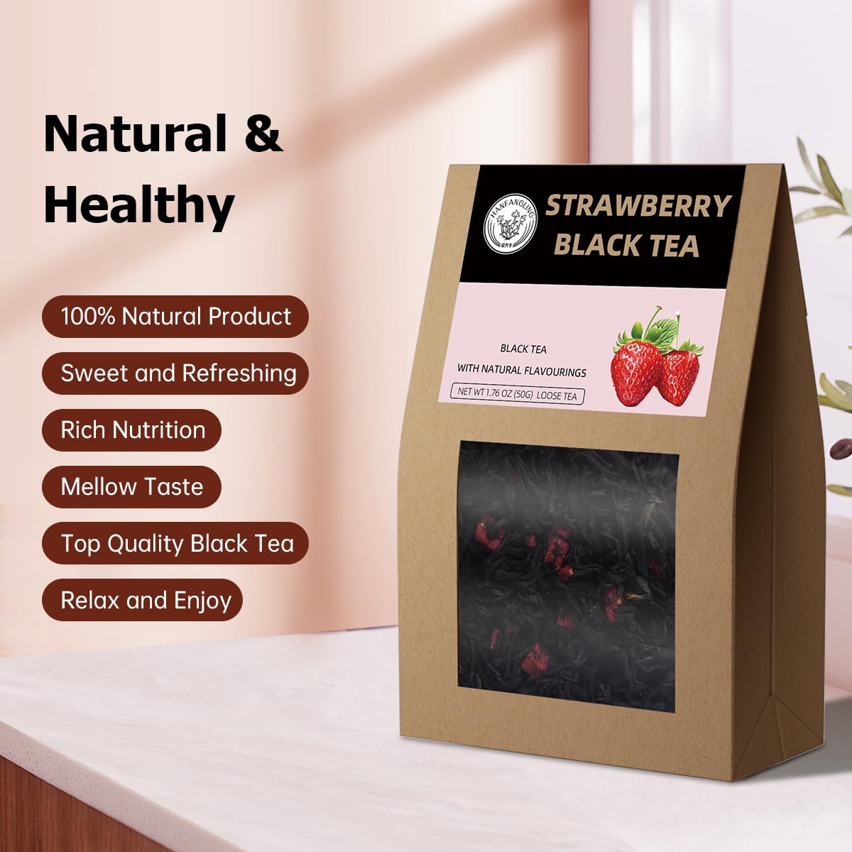 Hanfangling Strawberry Black Tea, 100% Natural Loose Leaf, Blend Of Strawberry Fruit Flavor And Black Tea Aroma,1.76Oz