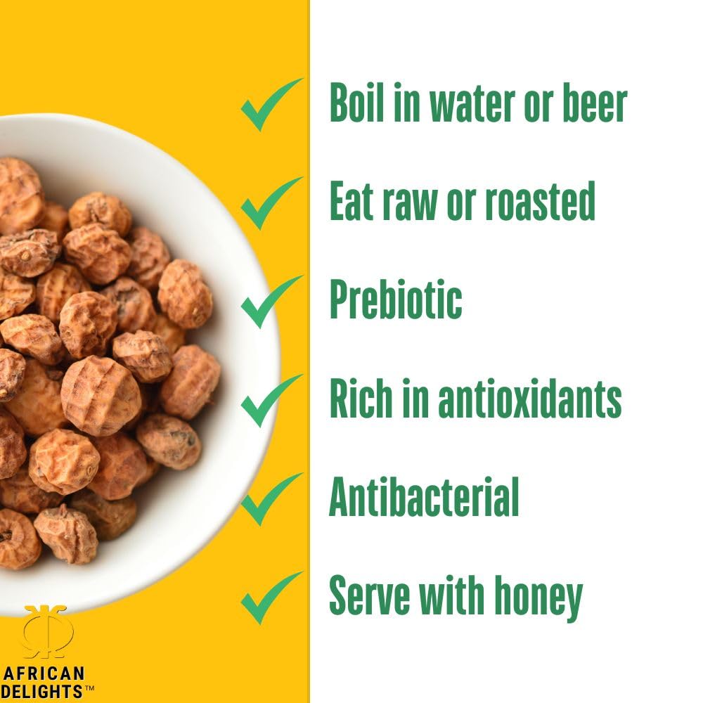 African Delights Organic Tiger Nuts Snack | Healthy Snacks | Gluten-Free, Vegan-Friendly | Fresh Tigernut Snack | Protein-Rich S