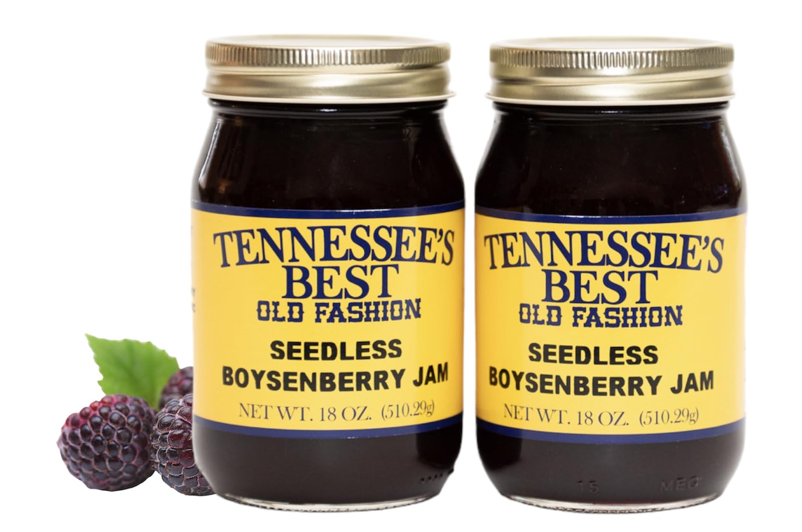Tennessees Best Boysenberry Jam - Seedless, Handcrafted, Small Batch - 18 oz Glass Jar Two Pack