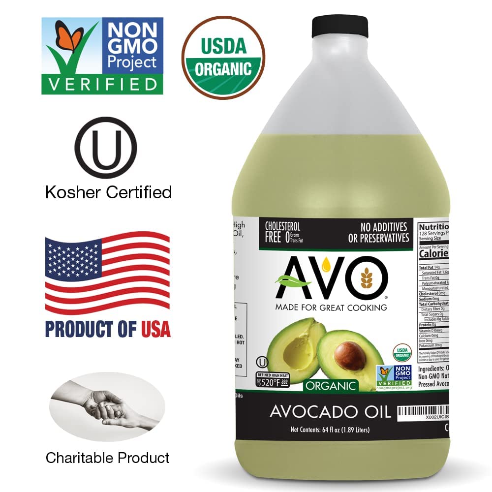 AVO ORGANIC AVOCADO Oil Frying, Baking, Non-stick Saut  ing, Salads, Vinaigrette, Marinades, Pan Coating, General Cooking 64 Fl-
