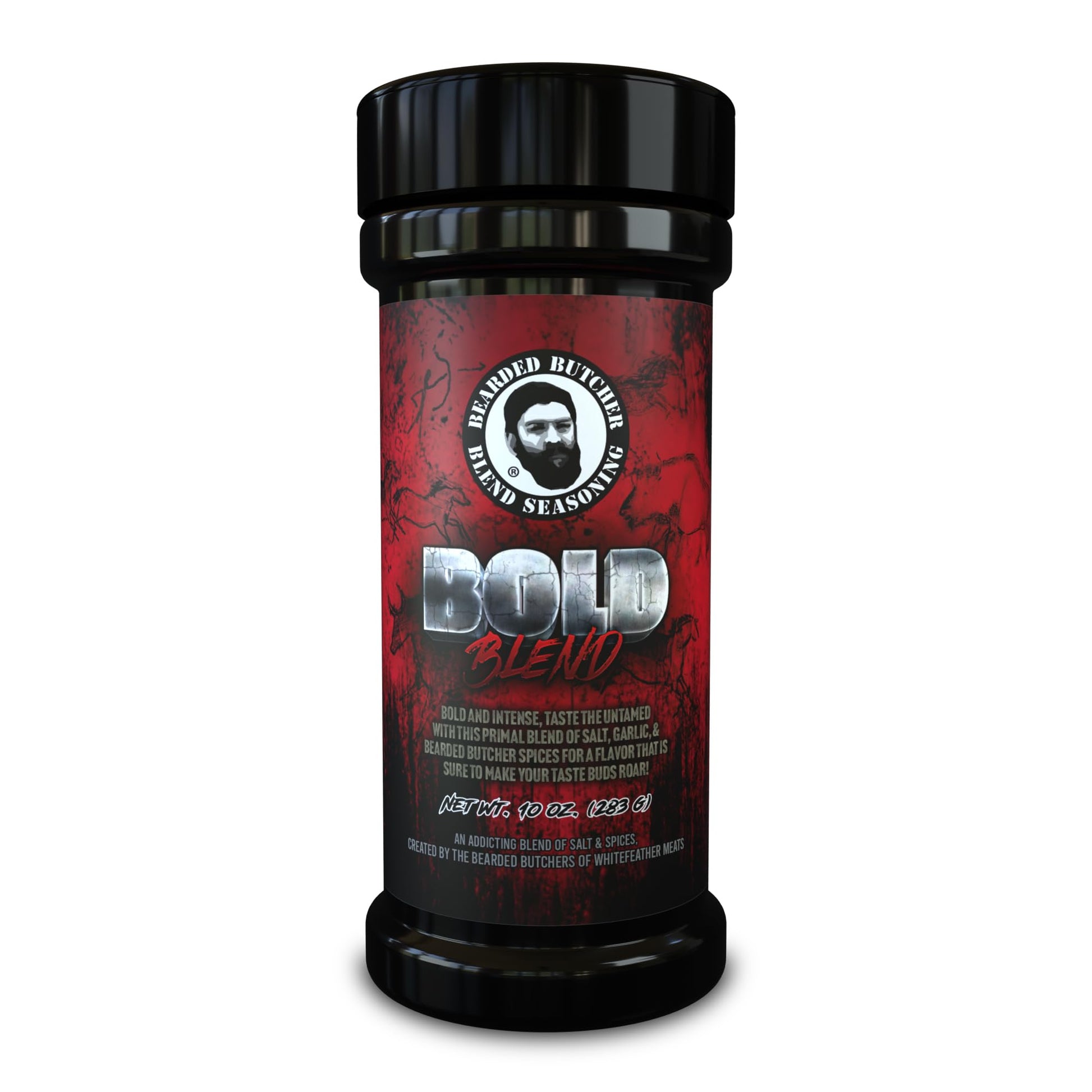 Bearded Butchers Bold Blend, 10 oz Large Shaker - Primal Salt, Garlic & Spice Blend for Steaks, Burgers, Roasts, Game Meats, Fri
