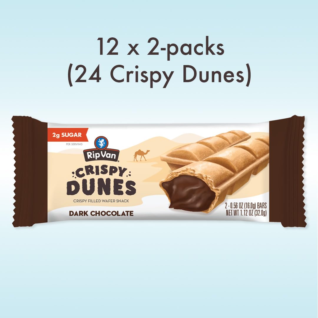 Crispy Dunes Vegan Dark Chocolate Wafer Sticks - Low-Calorie Snack With Dark Chocolate Cream Filling, 90 Calories, Non-Gmo, Preb