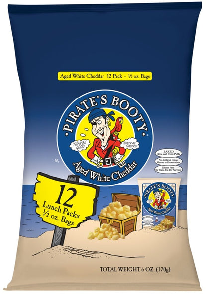 Pirates Booty Snack Puffs, Aged White Cheddar, 12ct, 6oz Grocery Size Bags, Gluten Free, Healthy Kids Snacks