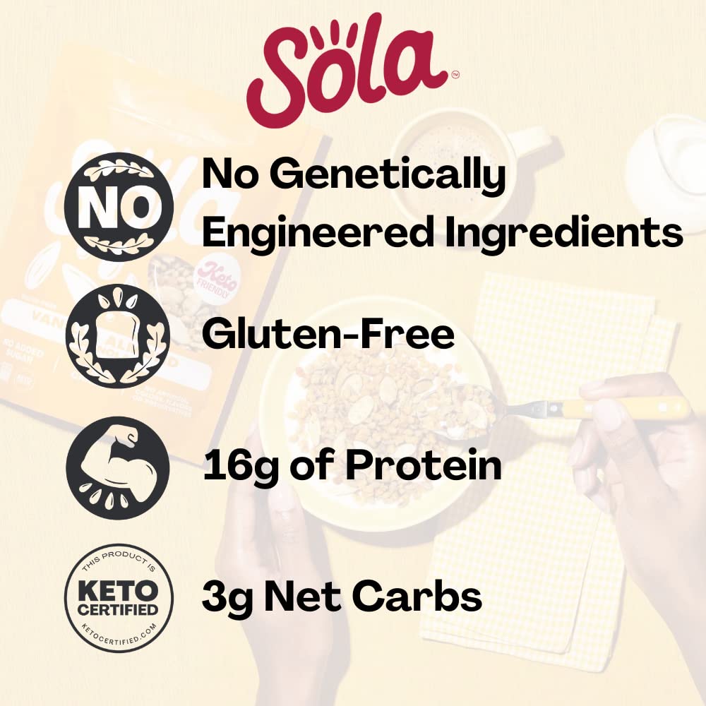 Sola Low Carb & Keto Friendly Granola, Vanilla Almond - Low Sugar, Naturally Flavored, Gluten Free & No Artificial Colors, Flavo