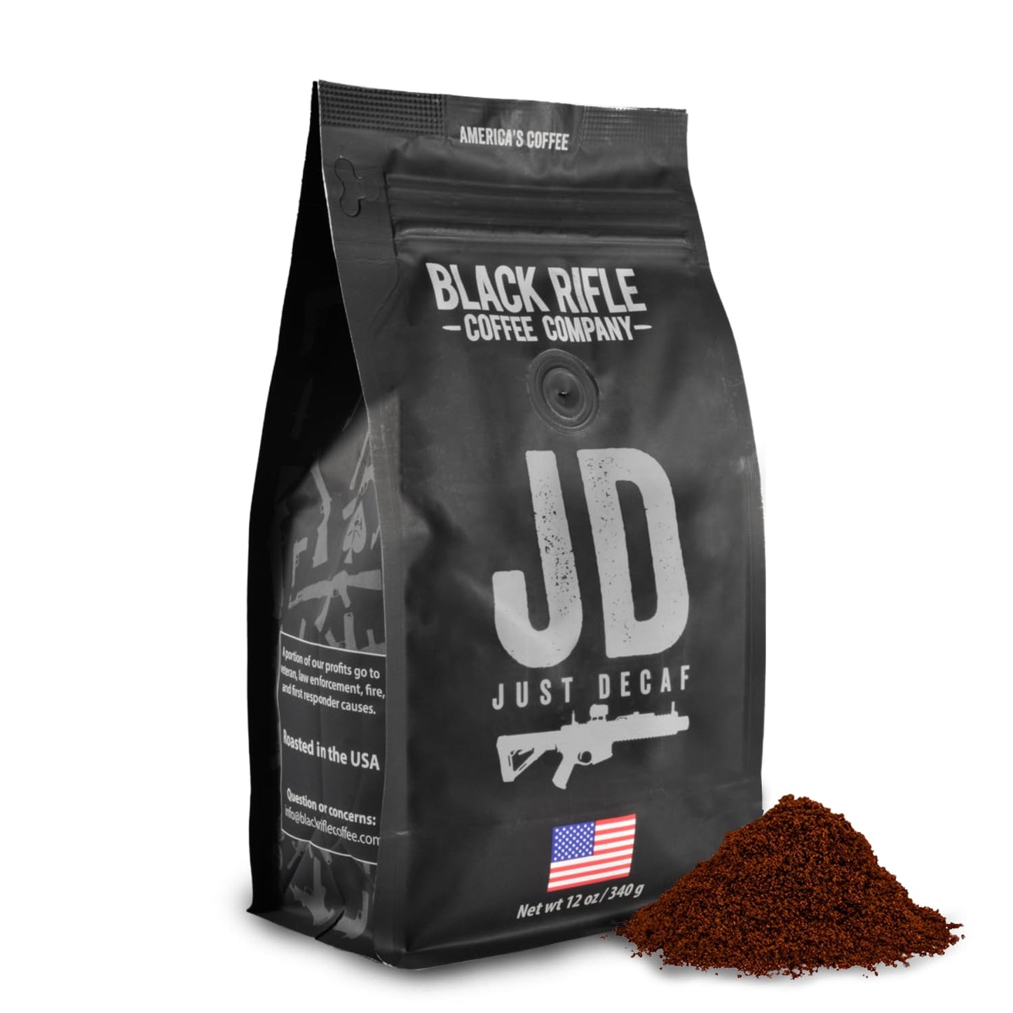 Black Rifle Coffee Just Decaf Medium Roast Ground Coffee, 12 Ounce Bag, 100% Colombian, Caffeine-Free, Supports Veterans