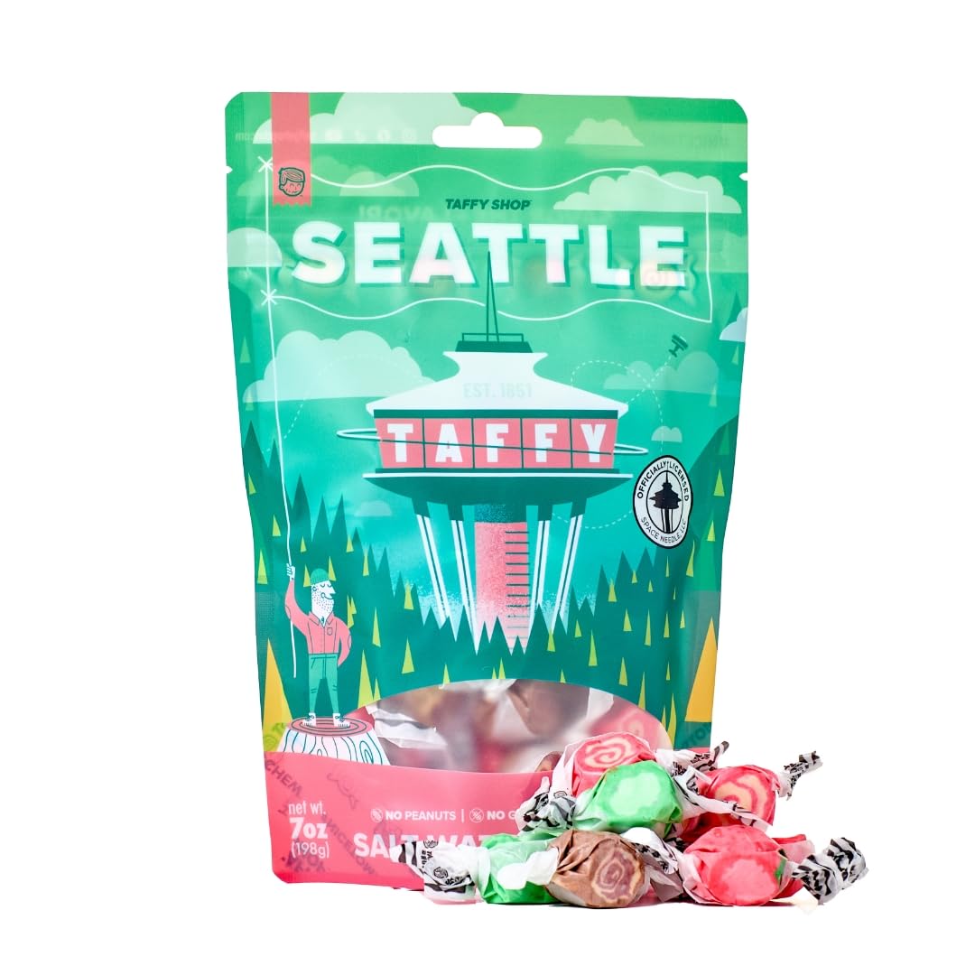 Taffy Shop Seattle Space Needle Salt Water Taffy - Gourmet Soft Chewy Candy, Variety Pack, Bulk Sweet Snack, Fresh Gift & Gluten