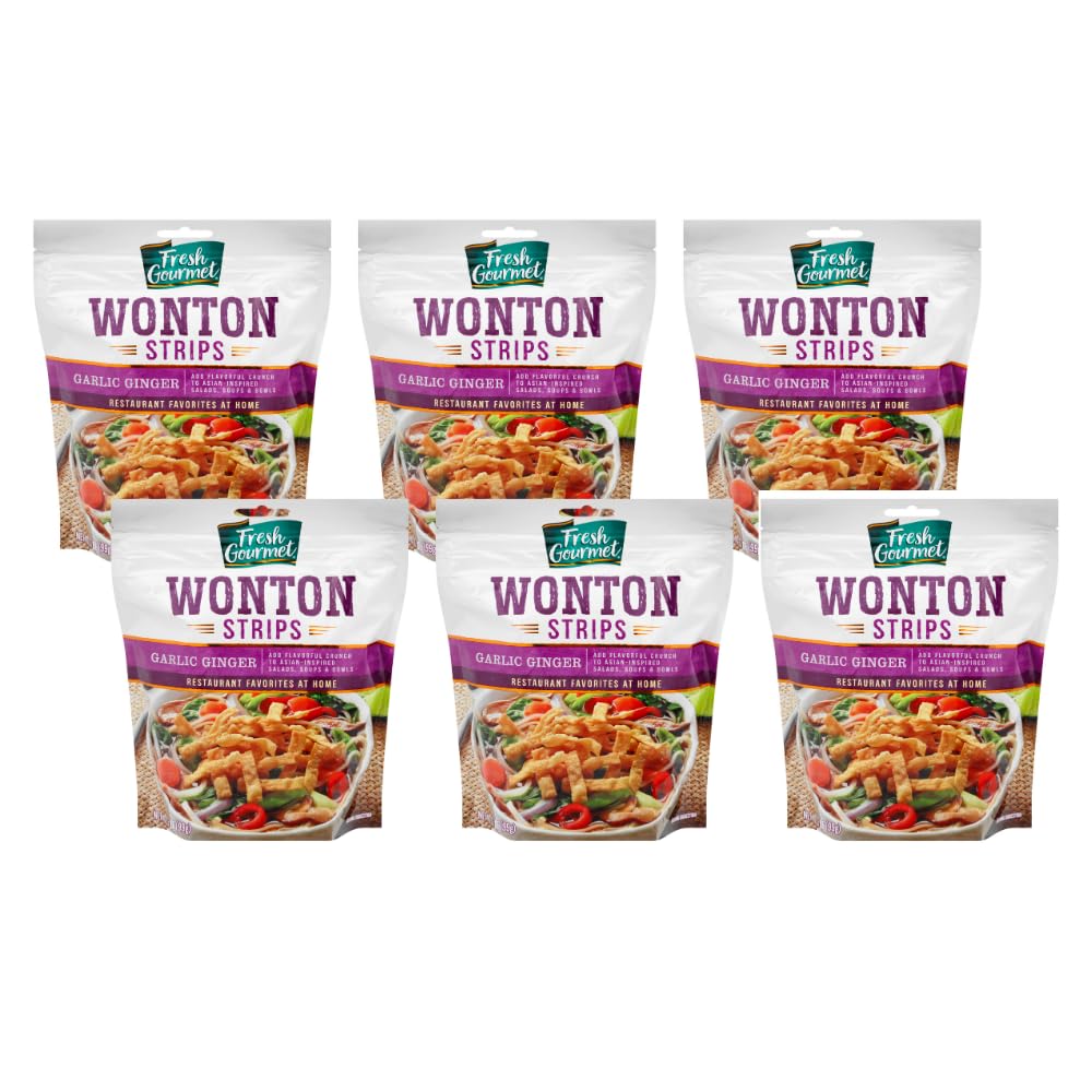 Fresh Gourmet Wonton Strip Garlic Ginger 3.5 Ounce (Pack of 6)