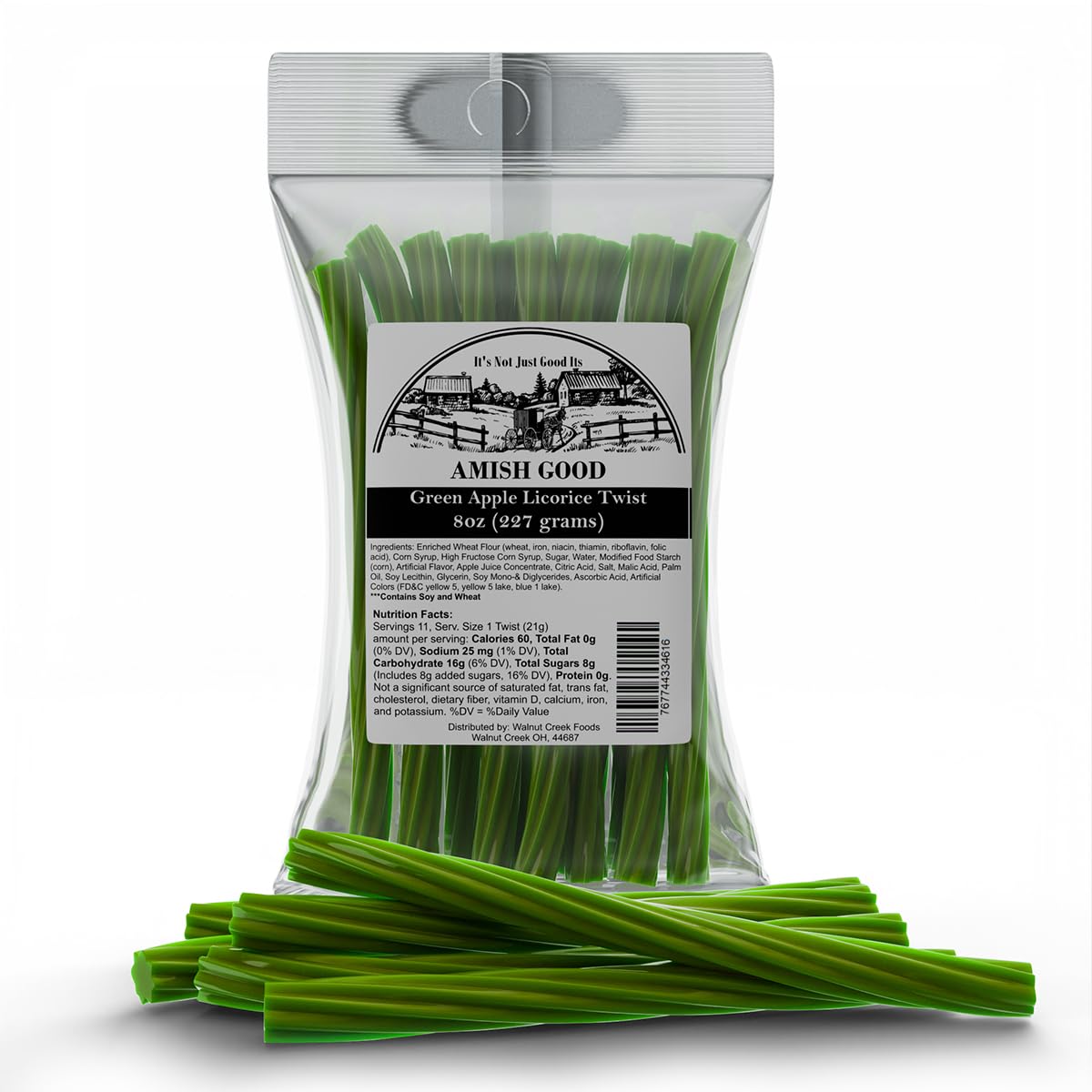 Amish Good Gourmet Licorice Twist Candy - Top-Grade Sweet & Chewy Treat  Green Apple Jumbo Licorice Twist Perfect Snack Under 100 Calories