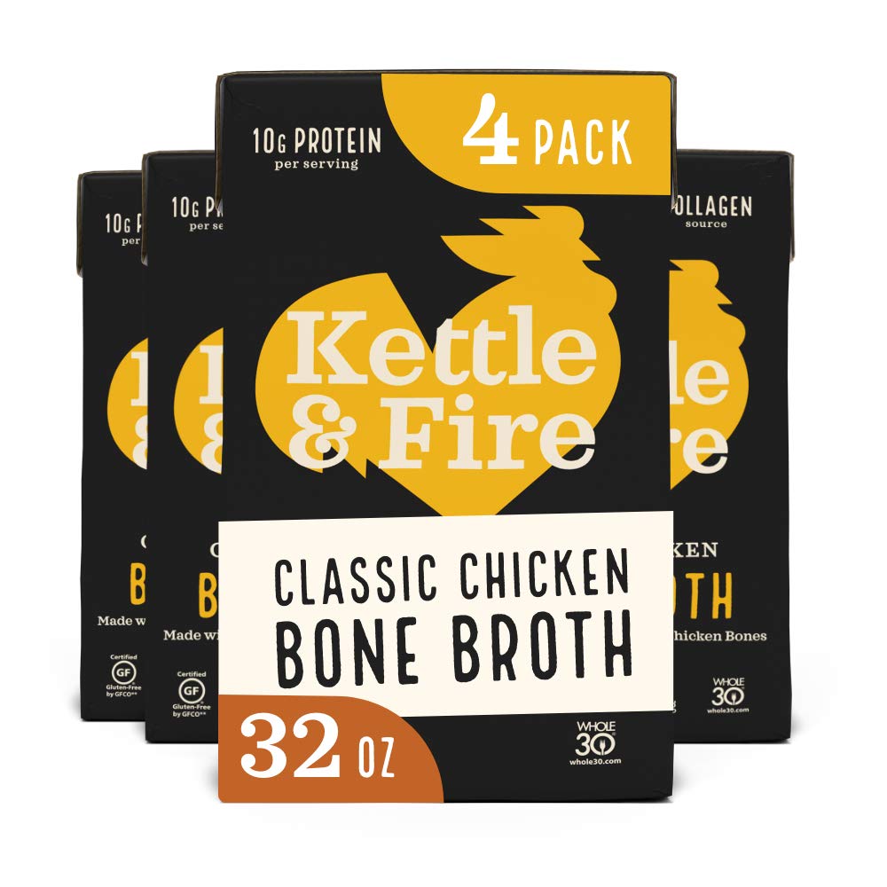 Kettle & Fire Classic Chicken Bone Broth, Keto & Paleo, Gluten Free, High Protein, 4 Pack (32 Fl Oz)