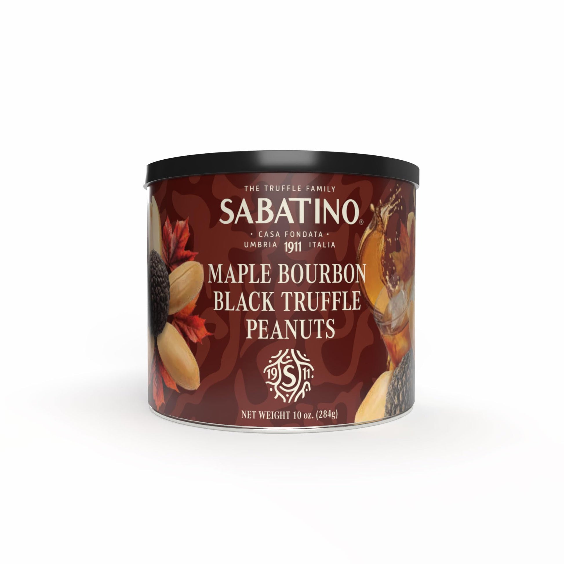 Sabatino Maple Bourbon Black Truffle Peanuts - Gourmet Roasted Peanuts with Maple Bourbon & Black Truffle, Premium Snack, 10 oz 