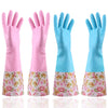 Kingfinger Rubber Latex Waterproof Dishwashing Gloves,2 Pair Large Long Cuff And Flock Lining Household Cleaning Gloves