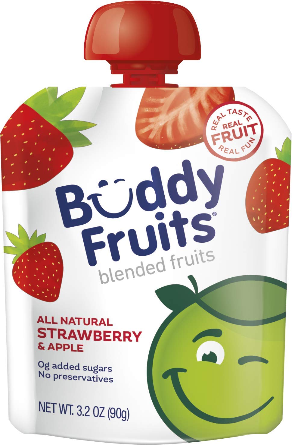 Buddy Fruits Snacks To Go Strawberry Unsweetened Applesauce 3.2Oz Pouch (18Pk) Gluten-Nut-Dairy-Preservatives-Bpa Free, Non Gmo,