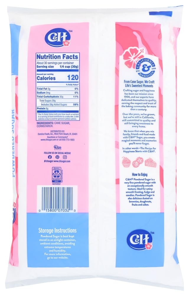 C&H, Pure Cane, Powdered Sugar, 32Oz Bag (Pack Of 2)