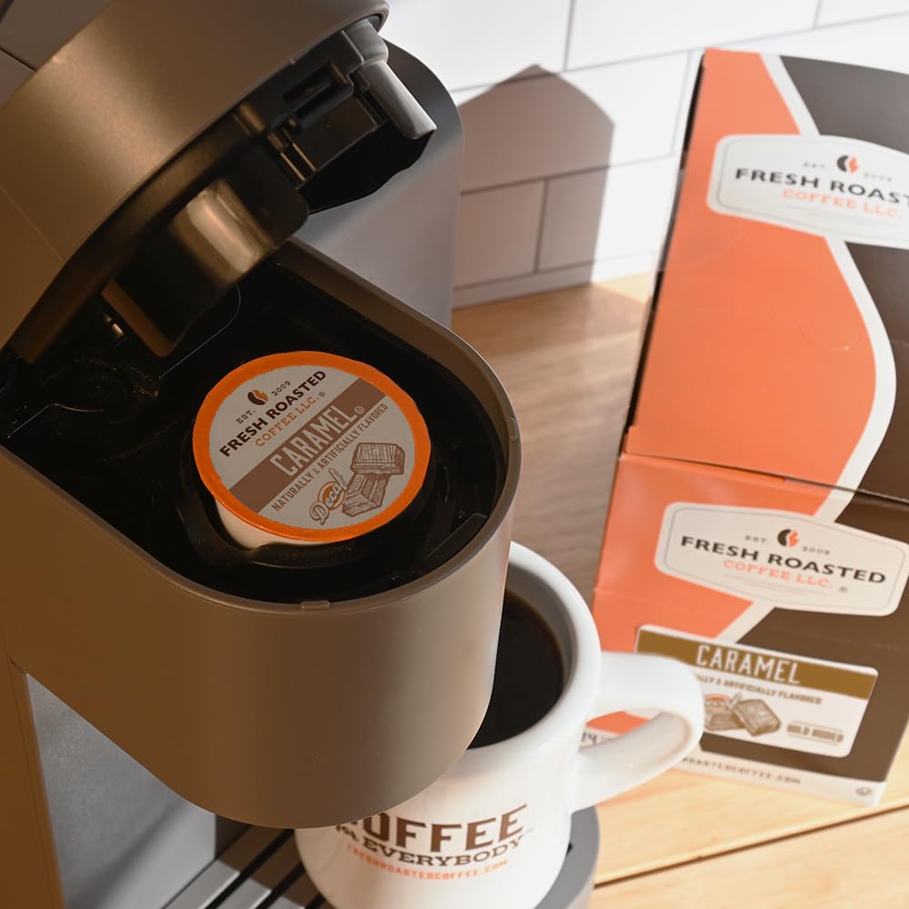 Fresh Roasted Coffee Decaf Caramel Flavored Coffee Pods K-Cup Compatible 24 Count