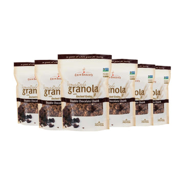Erin Bakers Homestyle Granola Cereal with Ancient Grains, Double Chocolate - Made from Natural Ingredients, Source of Plant-Based Protein - Vegan Friendly, Non-GMO, 12oz Bags, 6-Pack