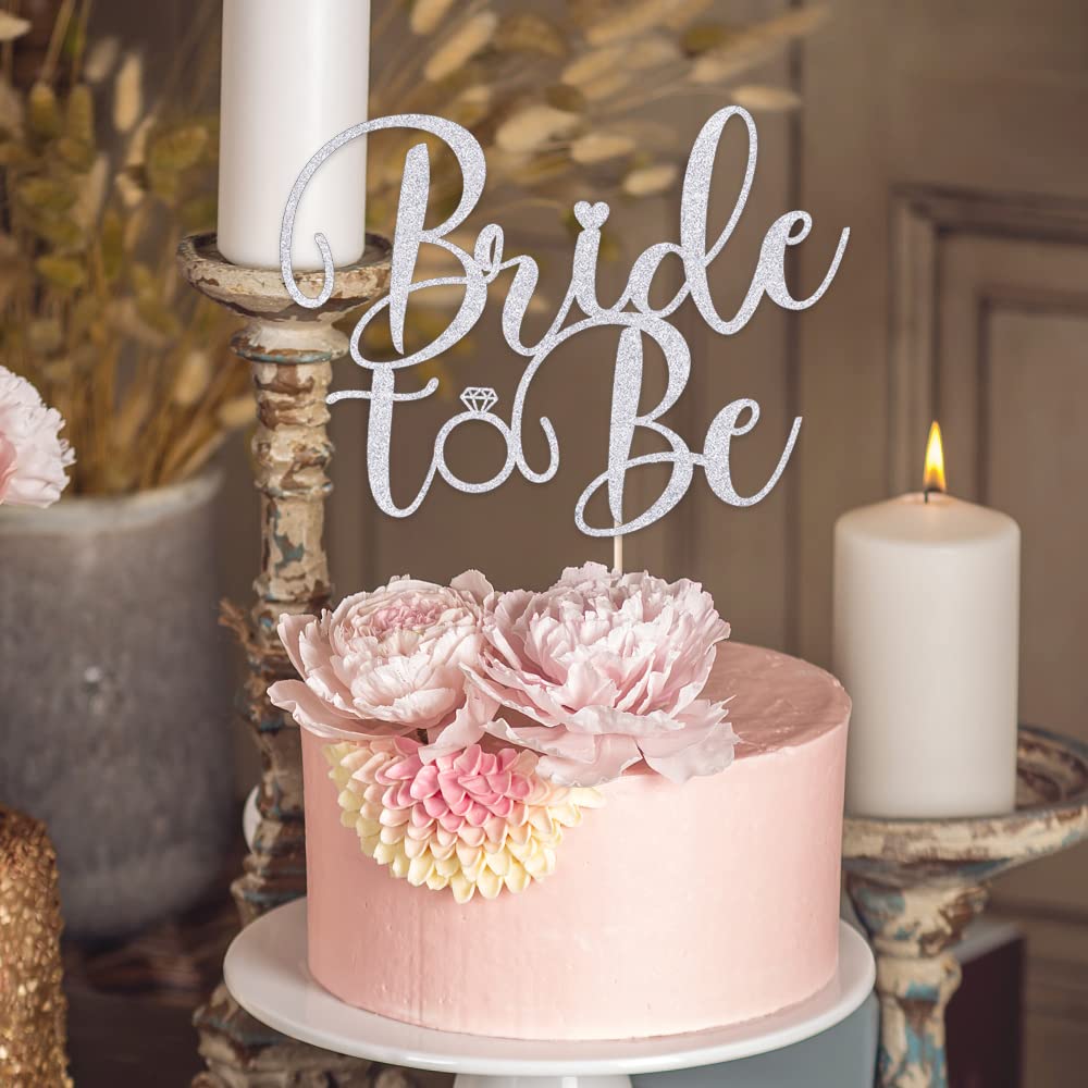 Sodasos Silver Glitter Bride To Be Cake Topper - Bridal Shower Cake Topper,For Wedding Shower;Engagement;Bachelorette;Hen Party Decorations (Silver)
