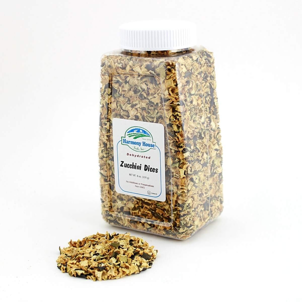 Harmony House Foods Dried Zucchini, Diced (10 Oz, Quart Size Jar) For Cooking, Camping, Emergency Supply, And More