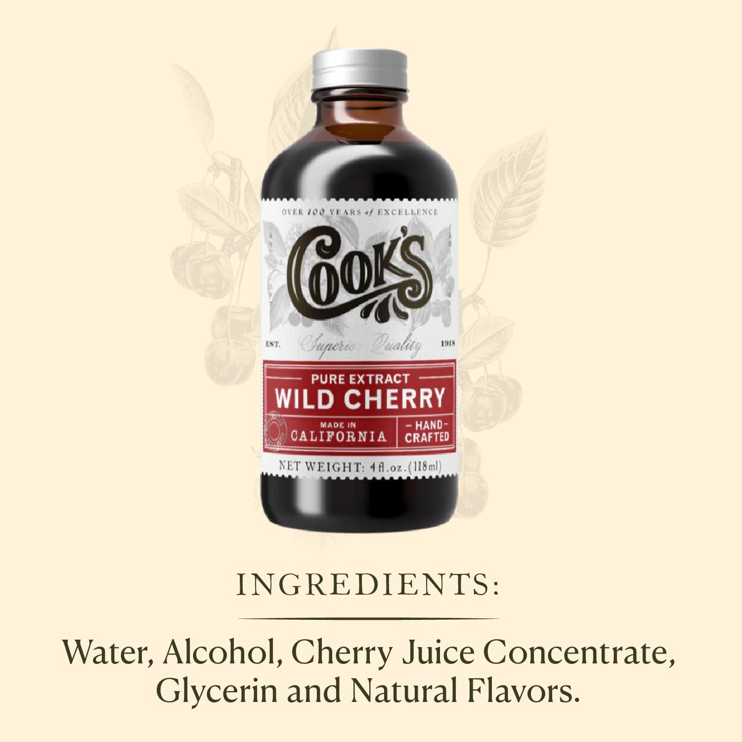 Cook'S, Wild Cherry Extract For Baking, Preserves, Syrup, Cookies, Cakes, 8 Oz