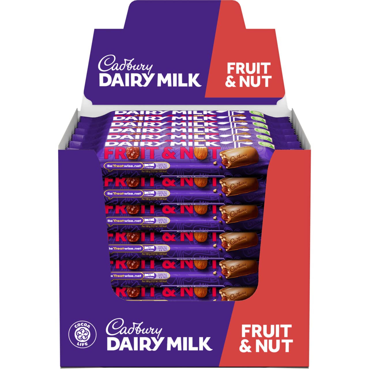 Cadbury Dairy Milk Fruit & Nut Chocolate Bar Single 49G Bar (Pack Of 48)