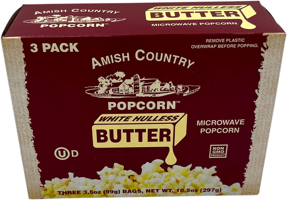 Amish Country Popcorn Old Fashioned Microwave Popcorn Medium White 3 Pack Non-GMO Gluten Free 1 Ounce