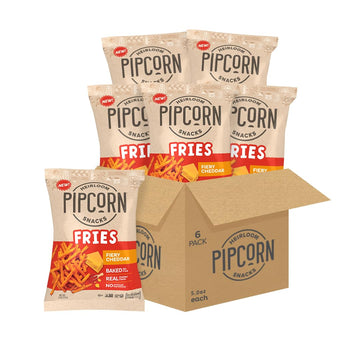 Heirloom Baked Fiery Cheddar Fries by Pipcorn - 5oz 6pk - Healthy Snacks, Gluten Free Snacks, Non-GMO, Upcycled Heirloom Corn Fl