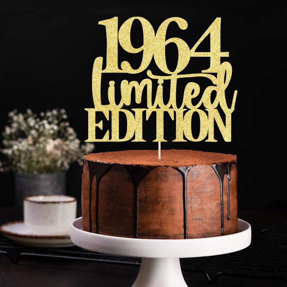 Limited Edition 1964 Cake Topper 61Th Birthday Happy Birthday Cake Topper Men And Women Cheer 61 Years Old Handmade Golden Glitt