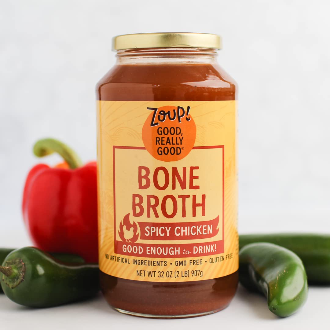 Spicy Chicken Bone Broth By Zoup! Keto-Friendly, Non-Gmo, Paleo-Friendly Clear Spicy Chicken Bone Broth - Great For Stock, Bouil