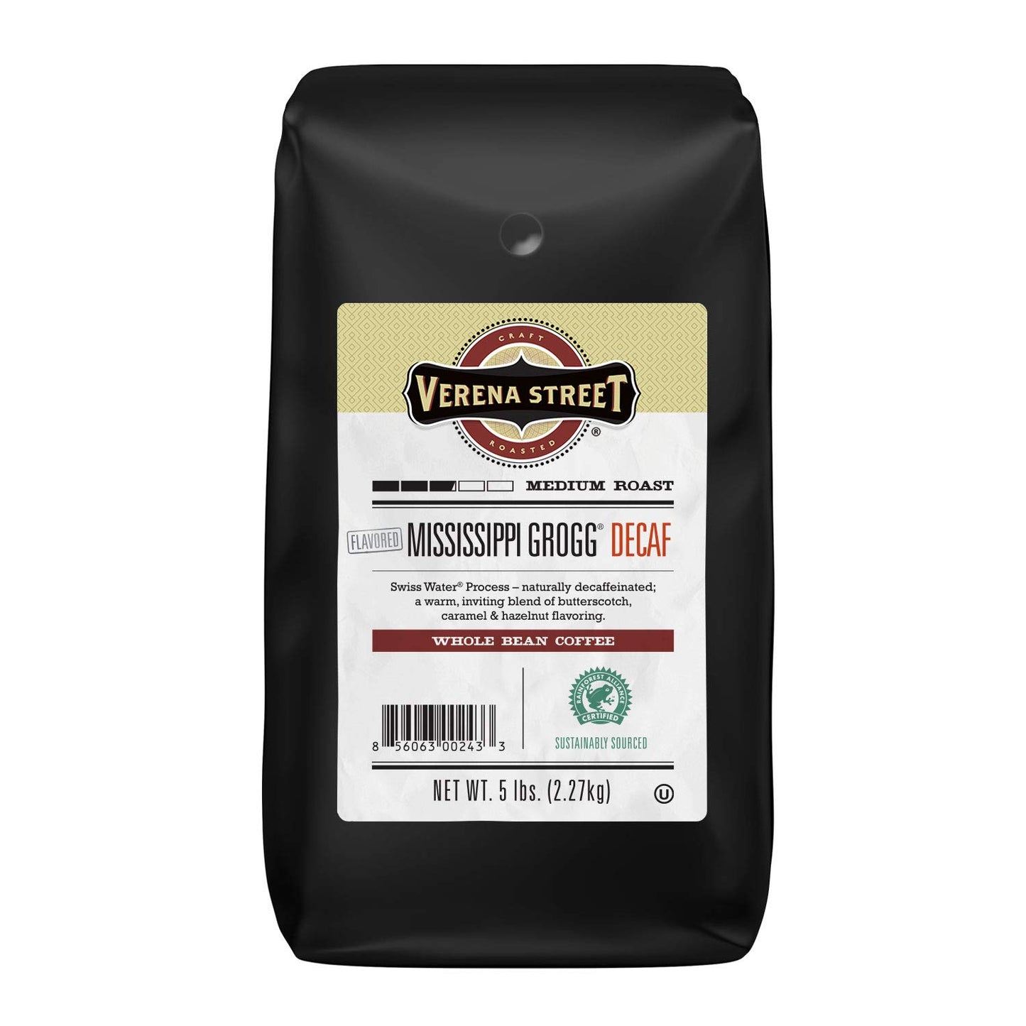 Verena Street Swiss Water Process Decaf Coffee, Medium Roast, 5 Pound Bag, Rainforest Alliance Certified