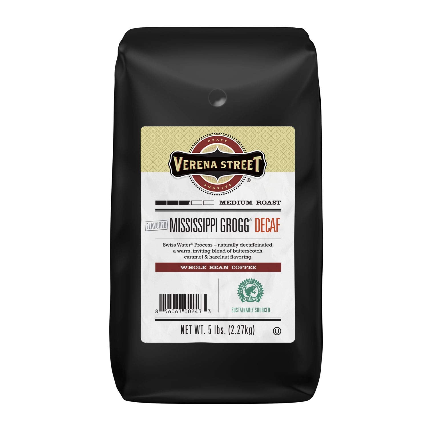 Verena Street Swiss Water Process Decaf Coffee, Medium Roast, 5 Pound Bag, Rainforest Alliance Certified