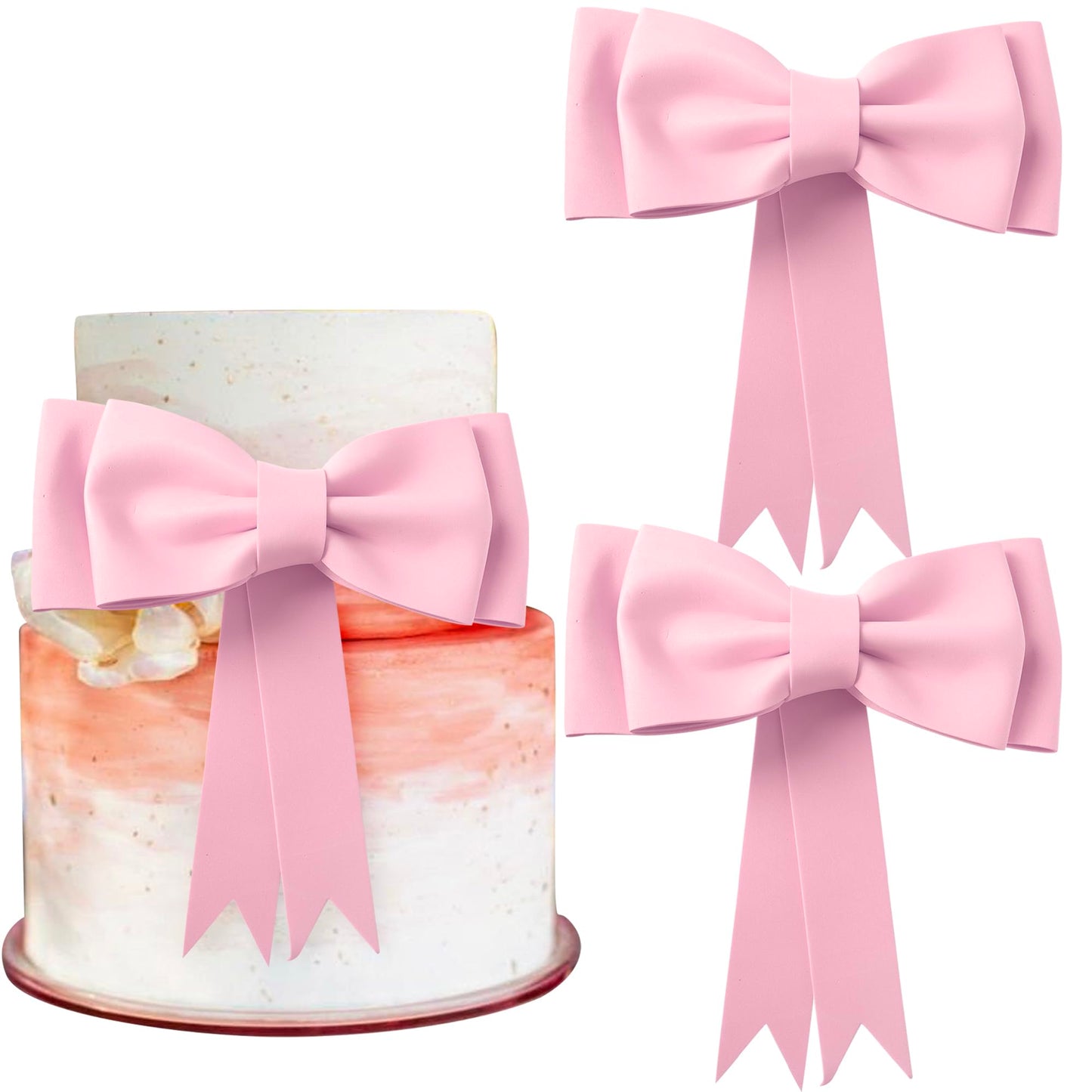 YCTHUNFISH 2 Pack Oversized Pink Bow Cake Toppers EVA Foam for Birthdays & Baby Showers, Princess Cupcake Picks, Party Supplies