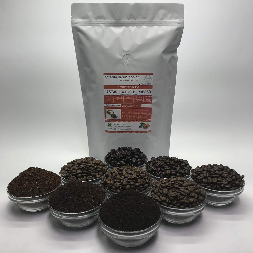 Smokin Beans Espresso Coffee, Asian Twist, Medium Roast, Whole Bean, 2-Pound (16 Ounce Pack of 2)