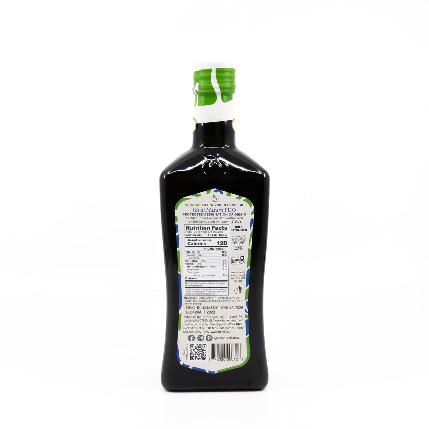 Bono Val di Mazara Sicilian PDO Organic Extra Virgin Olive Oil, 16.9 Fl Oz