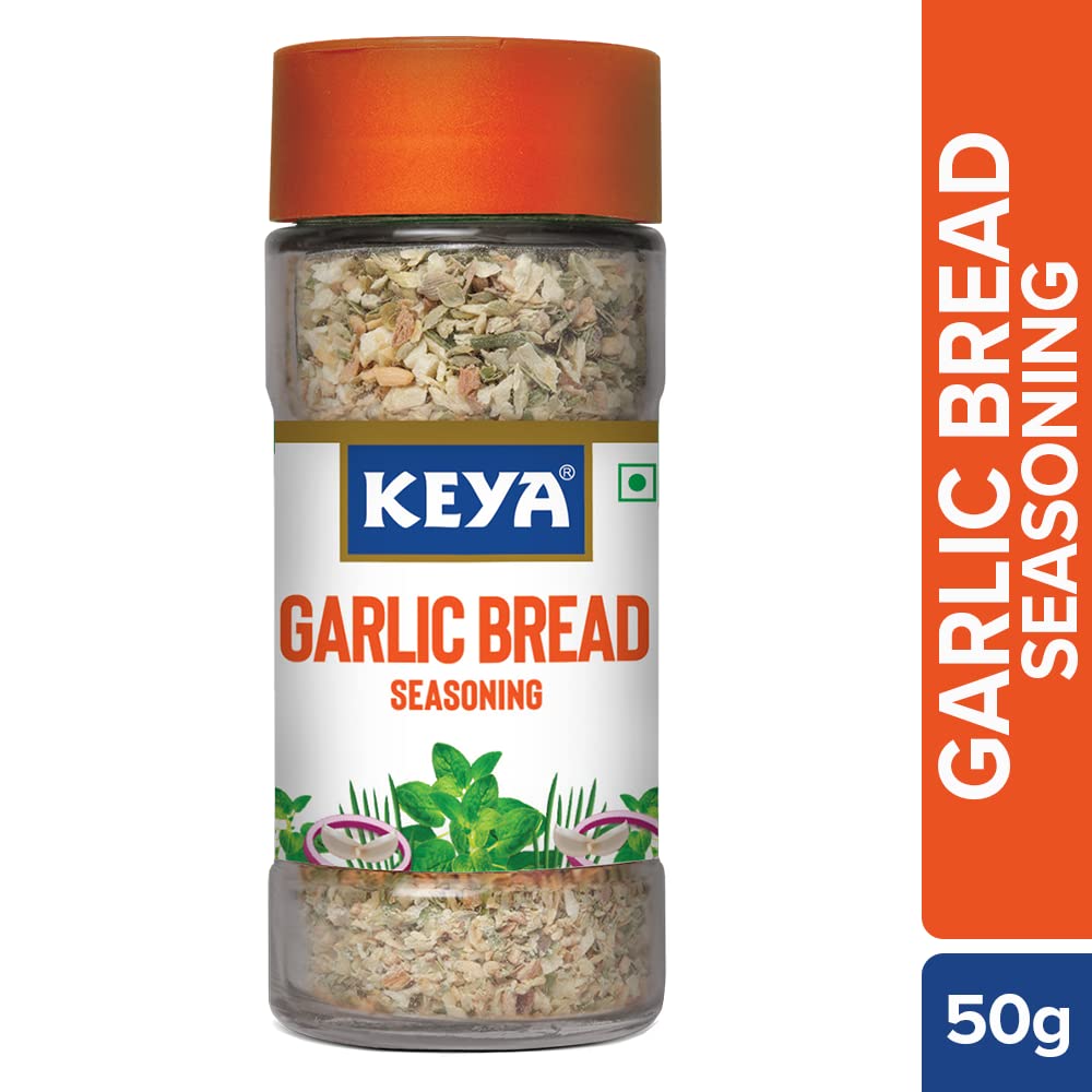 Keya Garlic Bread Seasoning |All Natural & Healthy Spice Blend| Glass Bottle | Premium Herbs And Spices 50Gm