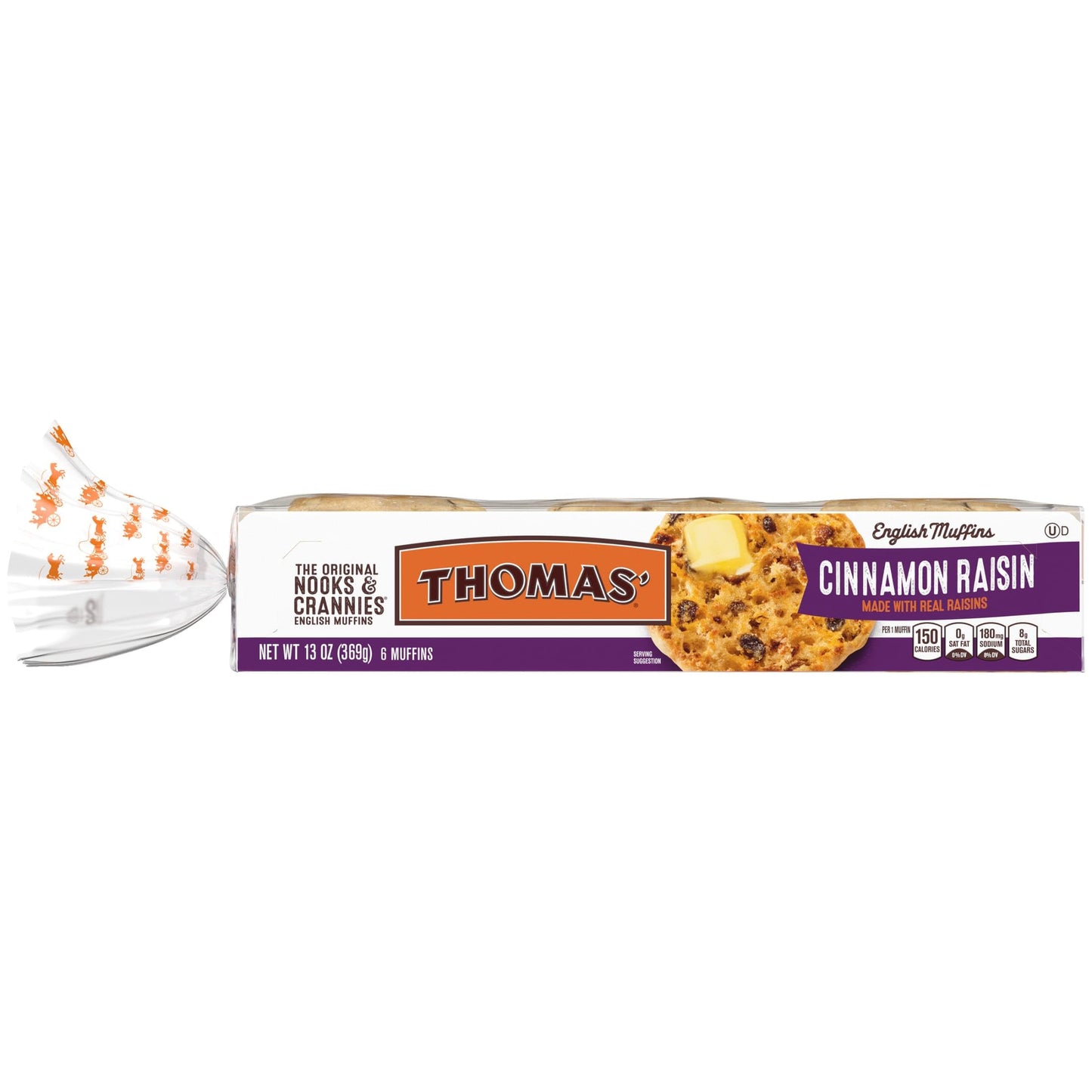 Thomas Cinnamon Raisin English Muffins, 6 Count, 13 Oz Package of English Muffins