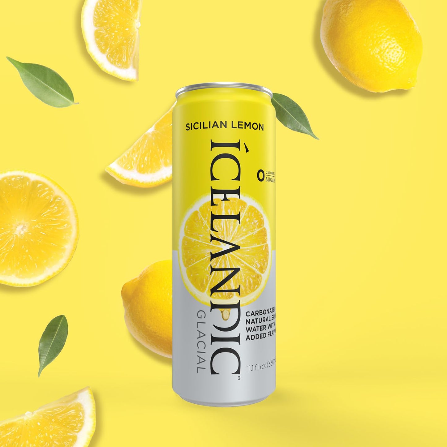 Icelandic Glacial Sparkling Water, Sicilian Lemon, 11.1 Fl Oz Cans, Pack of 10