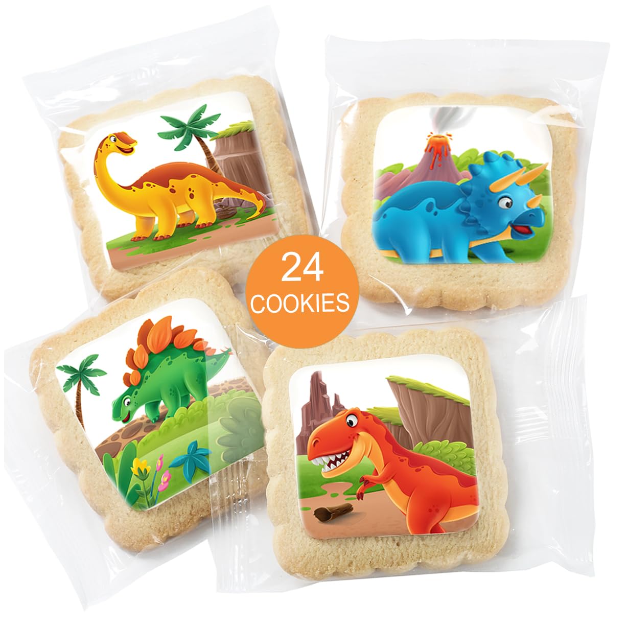 Dinosaur Cookies Individually Wrapped Dino Jurrasic Themed Theme Party Favors 24 Pack Bulk For Kids Birthday Party Sugar Cookie