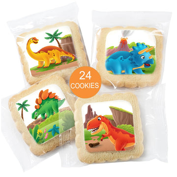 Dinosaur Cookies Individually Wrapped Dino Jurrasic Themed Theme Party Favors 24 Pack Bulk For Kids Birthday Party Sugar Cookie
