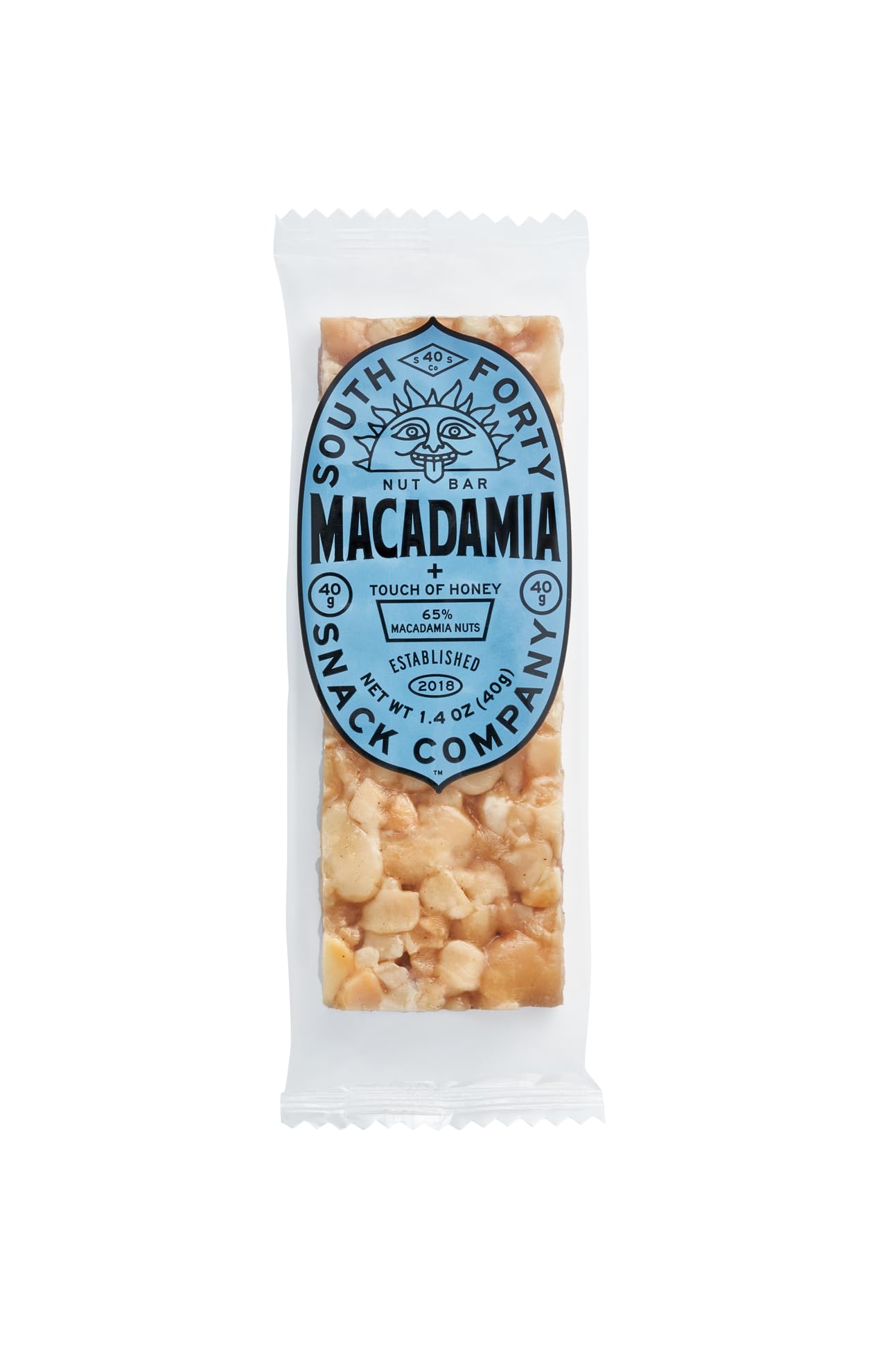 SOUTH FORTY SNACKS Macadamia Nut Bar, Extra Crunchy, 2g Protein, 40g Bar, 12 Count Pack
