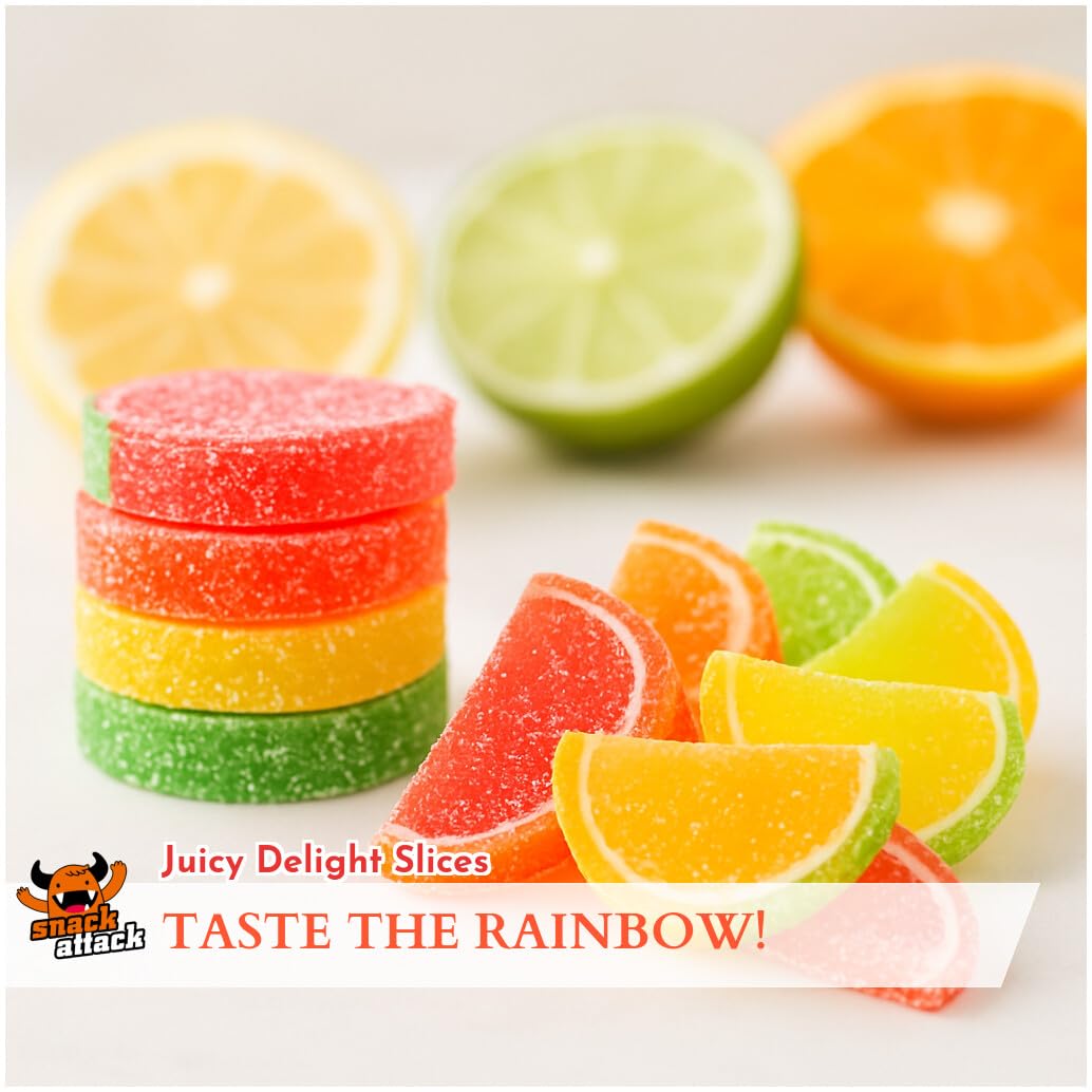 Snack Attack Gummy Candy Assorted Fruit Slices Chewy   2lb Bag for Parties and Gifts