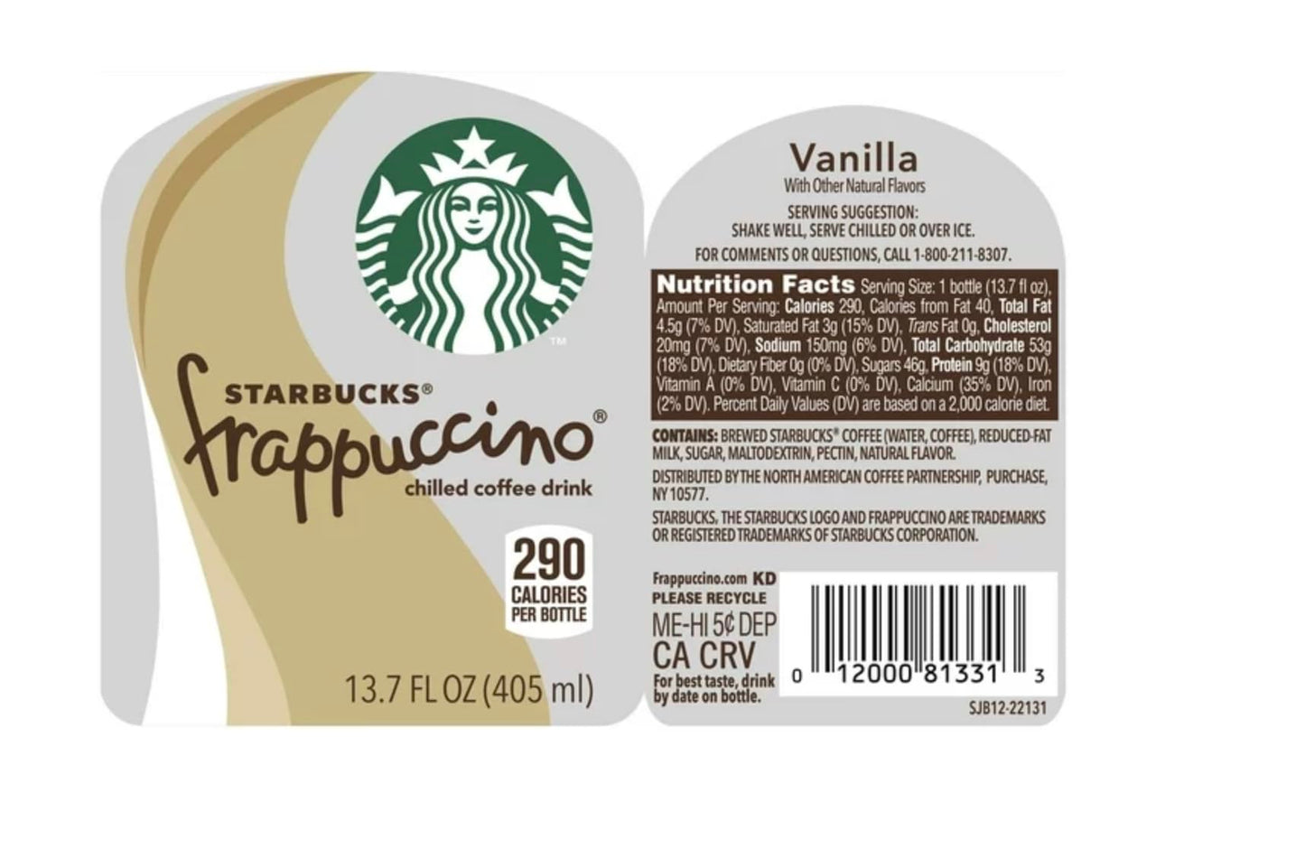 Starbucks Coffee Frappuccino Coffee Drink, Vanilla Flavor, 13.7 Fl. Oz. (Pack Of 6)