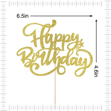 Crseniny Happy Birthday Cake Topper,Gold Glitter Birthday Sign Cake Decorations,Anniversary Party/Birthday Party Decoration Supp