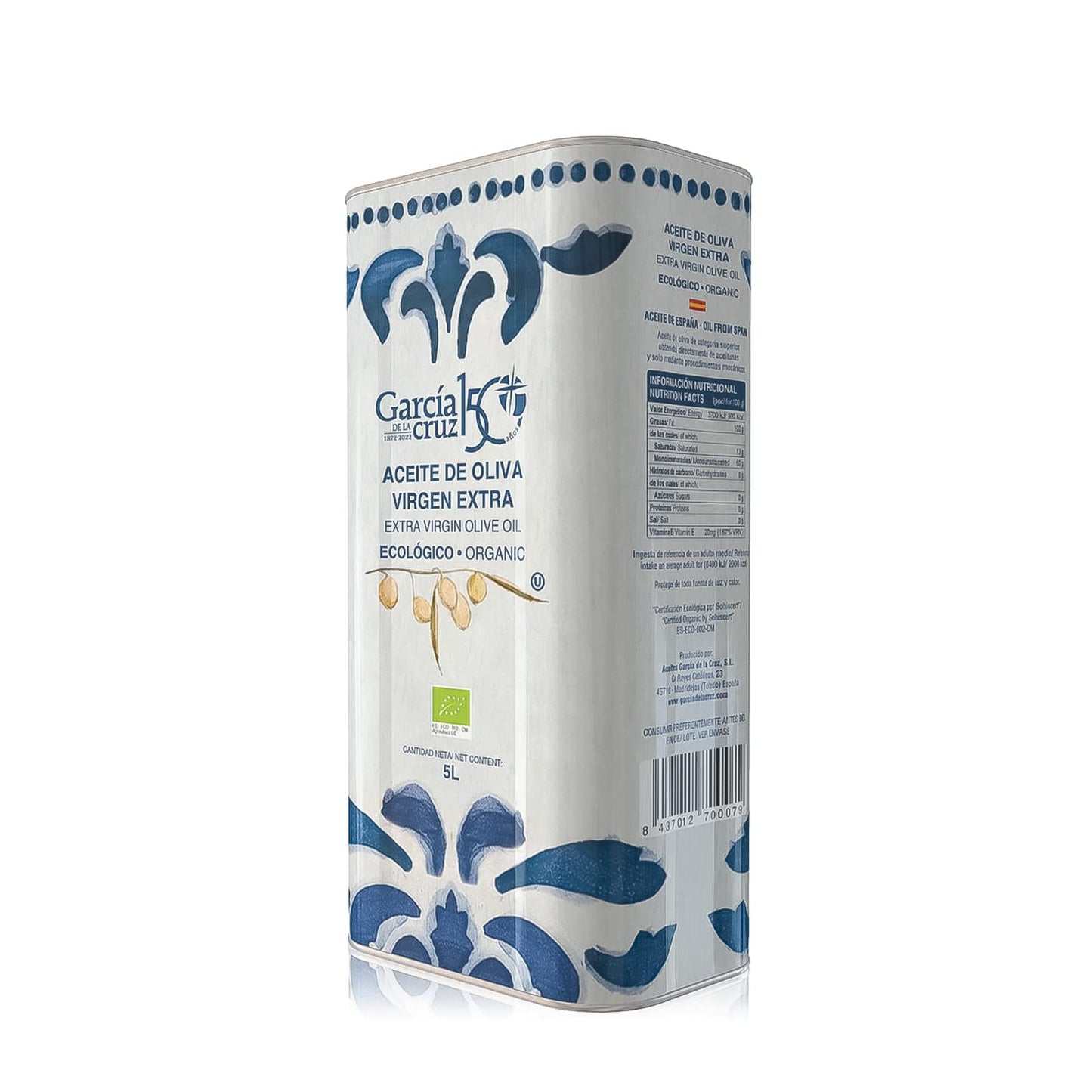 Garc  A De La Cruz - Organic Extra Virgin Olive Oil, Montes De Toledo, Recycled Pet Packaging, Can Of 5L