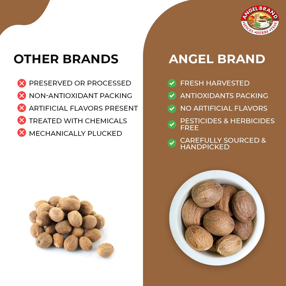 Angel Brand Whole Nutmeg Spice - 16 oz Bottle for Baking, Cooking, Desserts