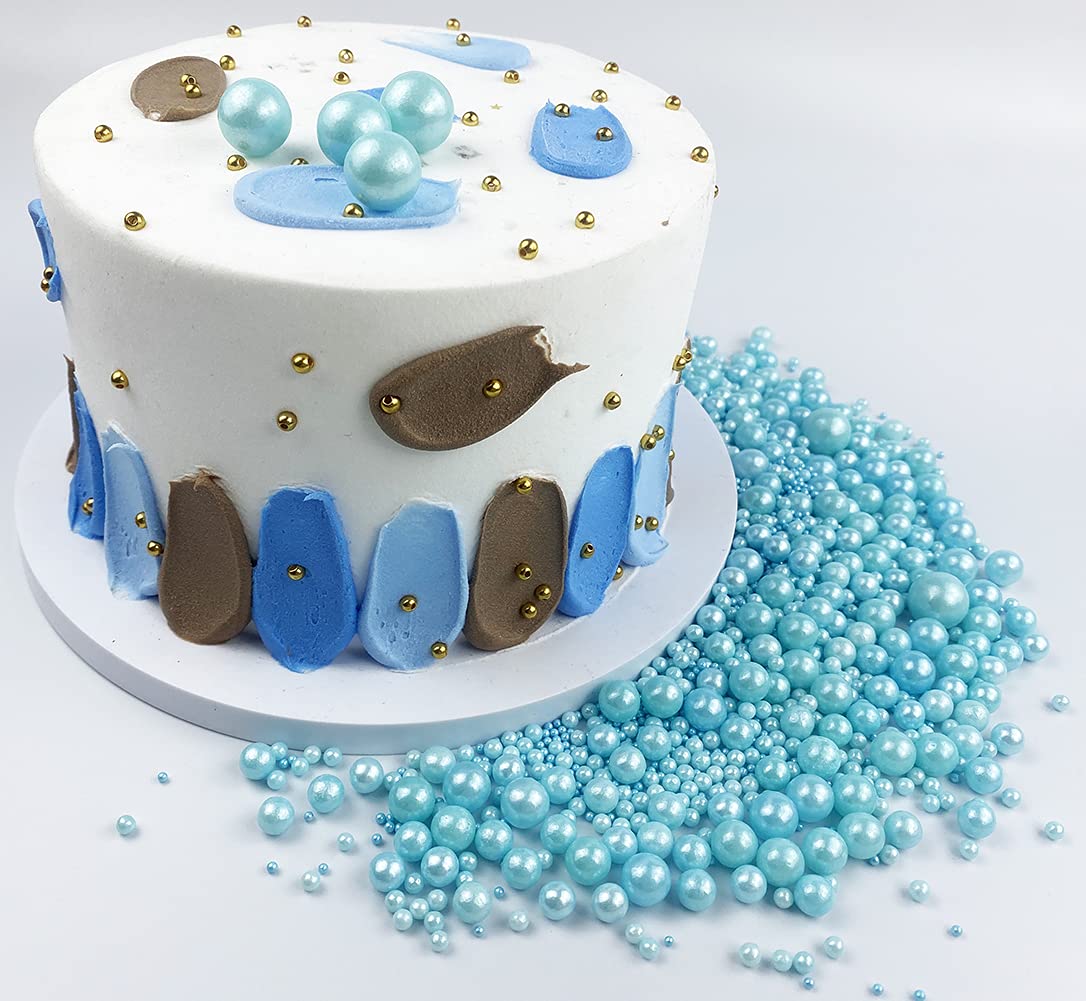Kuting Sprinkles Edible Pearl Sugar Candy Cupcake Topper 120g Blue Glitter Mix for Baking and Decorating