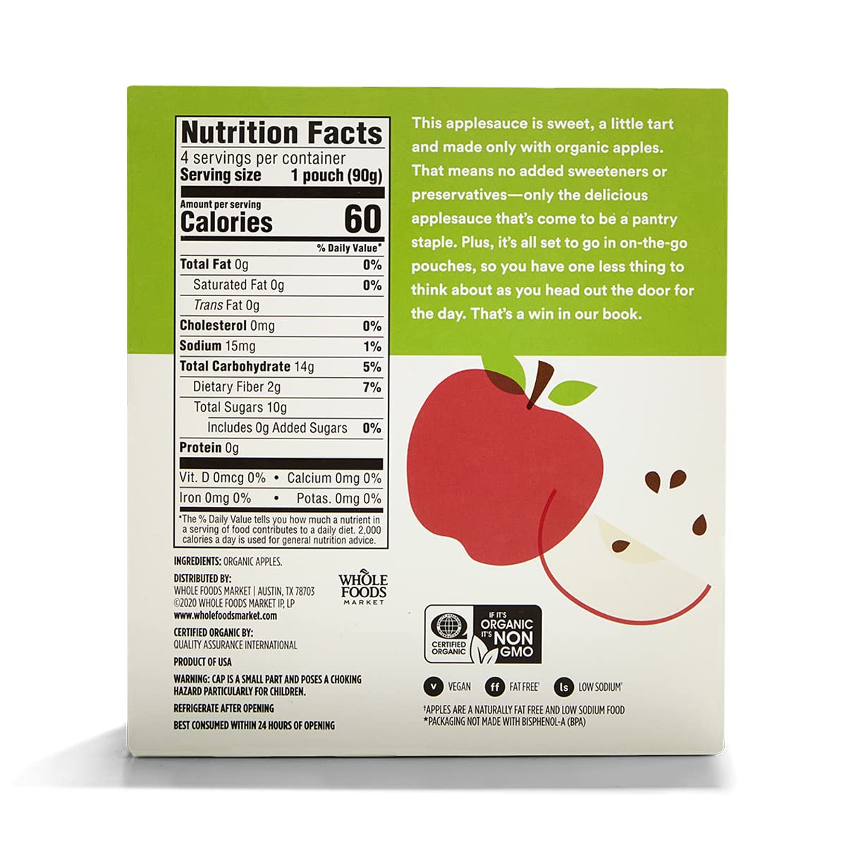 365 By Whole Foods Market, Organic Unsweetened Applesauce 4 Pack, 3.2 Ounce