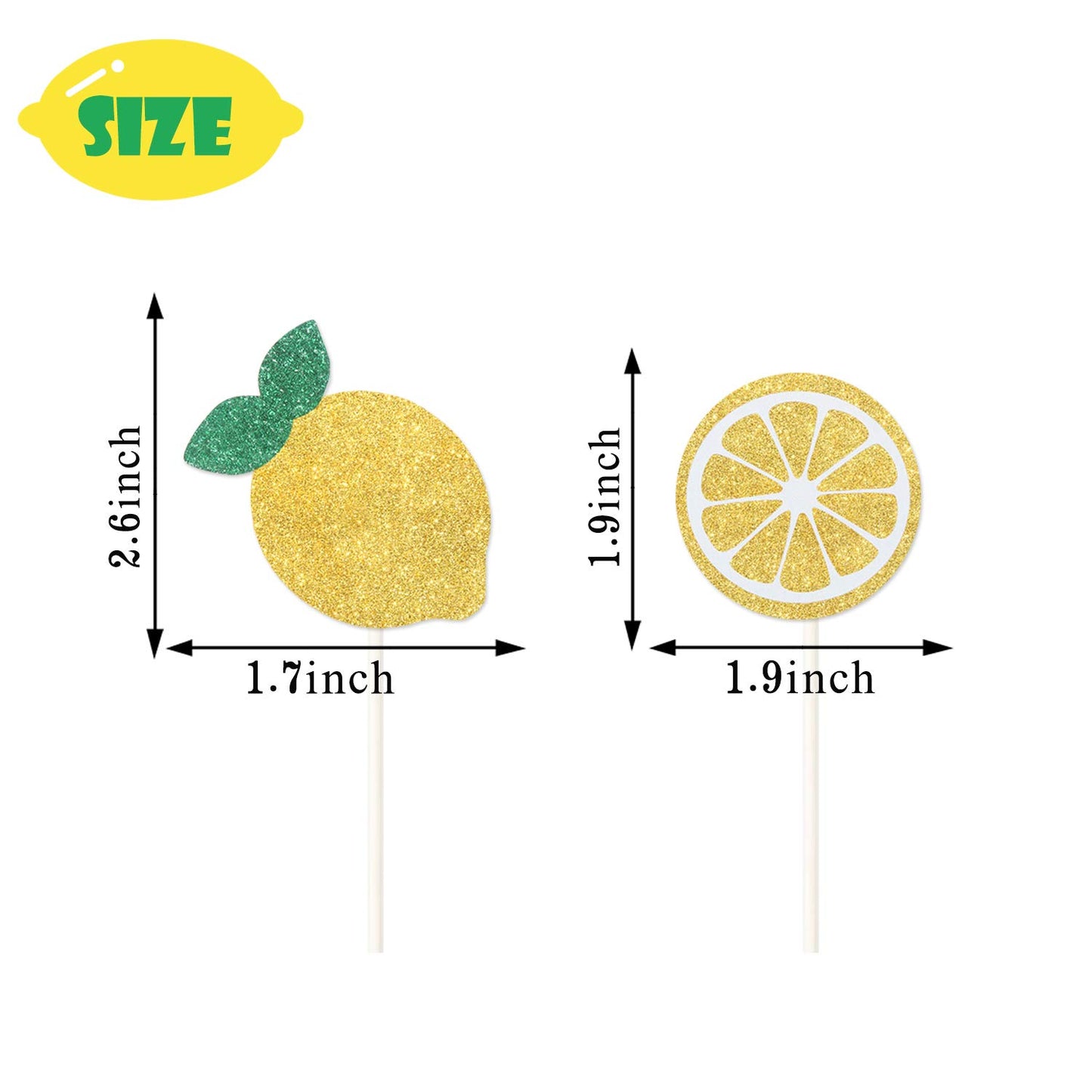 Oskal 24Pcs Glitter Lemon Cupcake Toppers Fruits Theme Party, Lemonade Party Decor, Summer Cupcake Toppers, Main Squeeze Party D