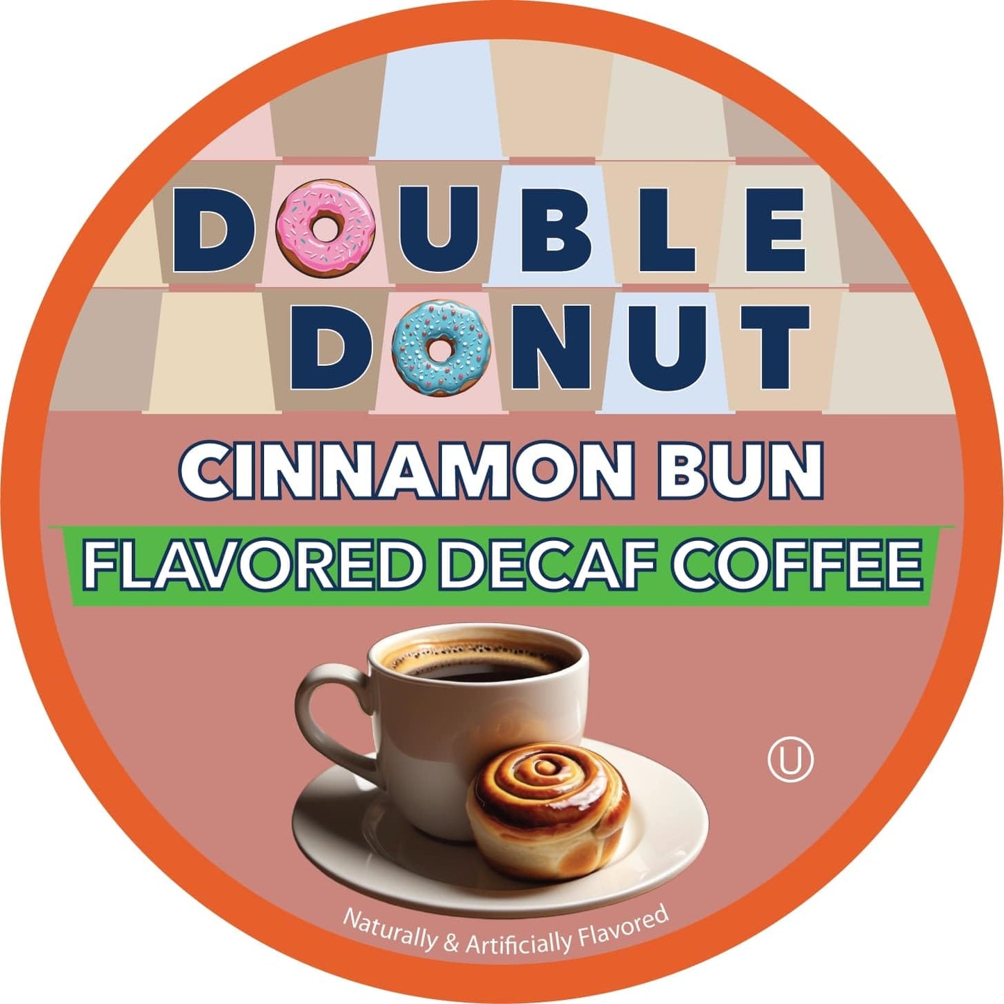 Double Donut Coffee Decaf Cinnamon Bun Flavored Coffee Pods, Medium Roast, 72 Count Value Pack, Compatible with Keurig K Cups